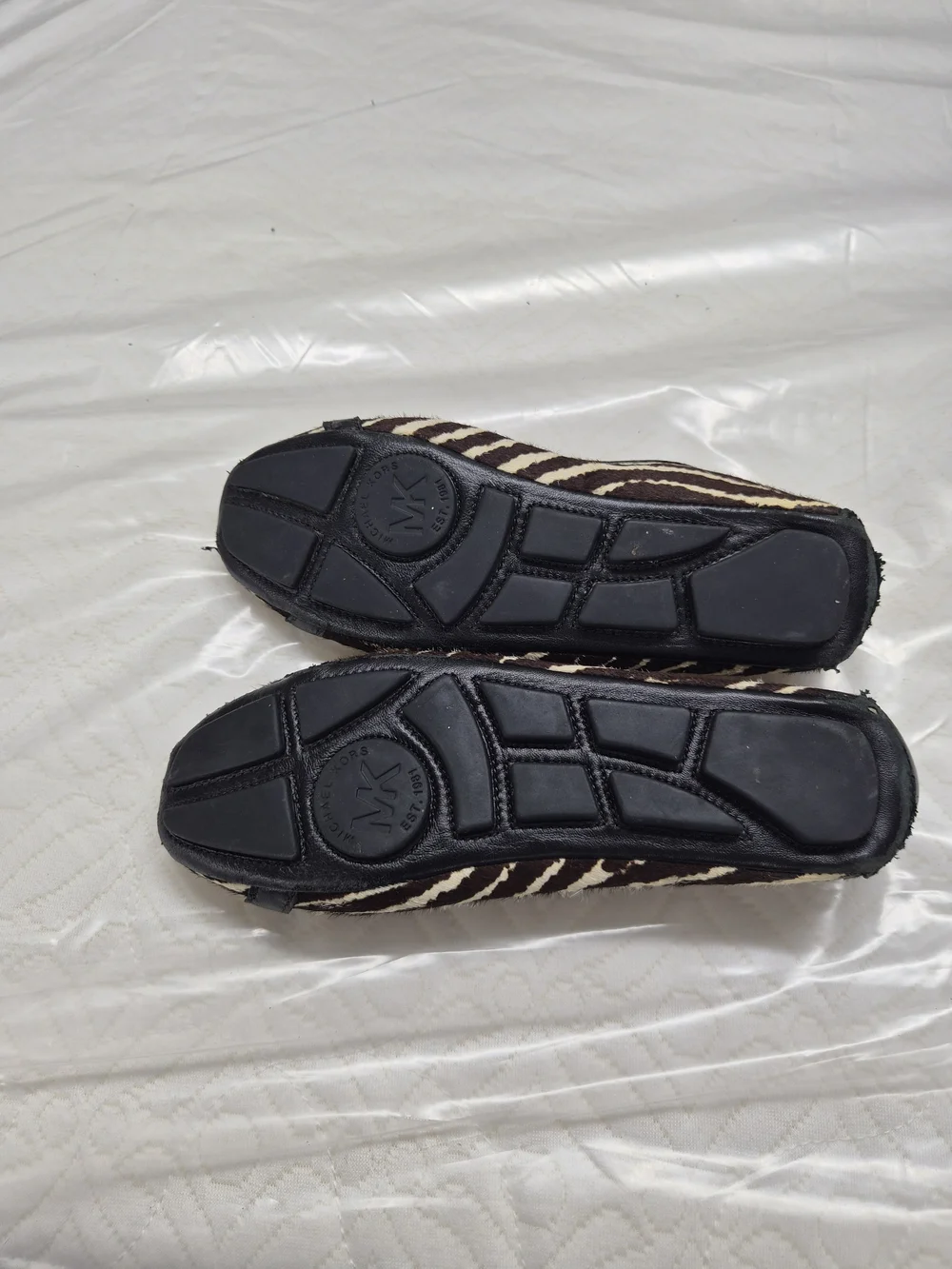 Michael Kors Zebra-Print Brown and Cream Ballet Flats with MK Logo
